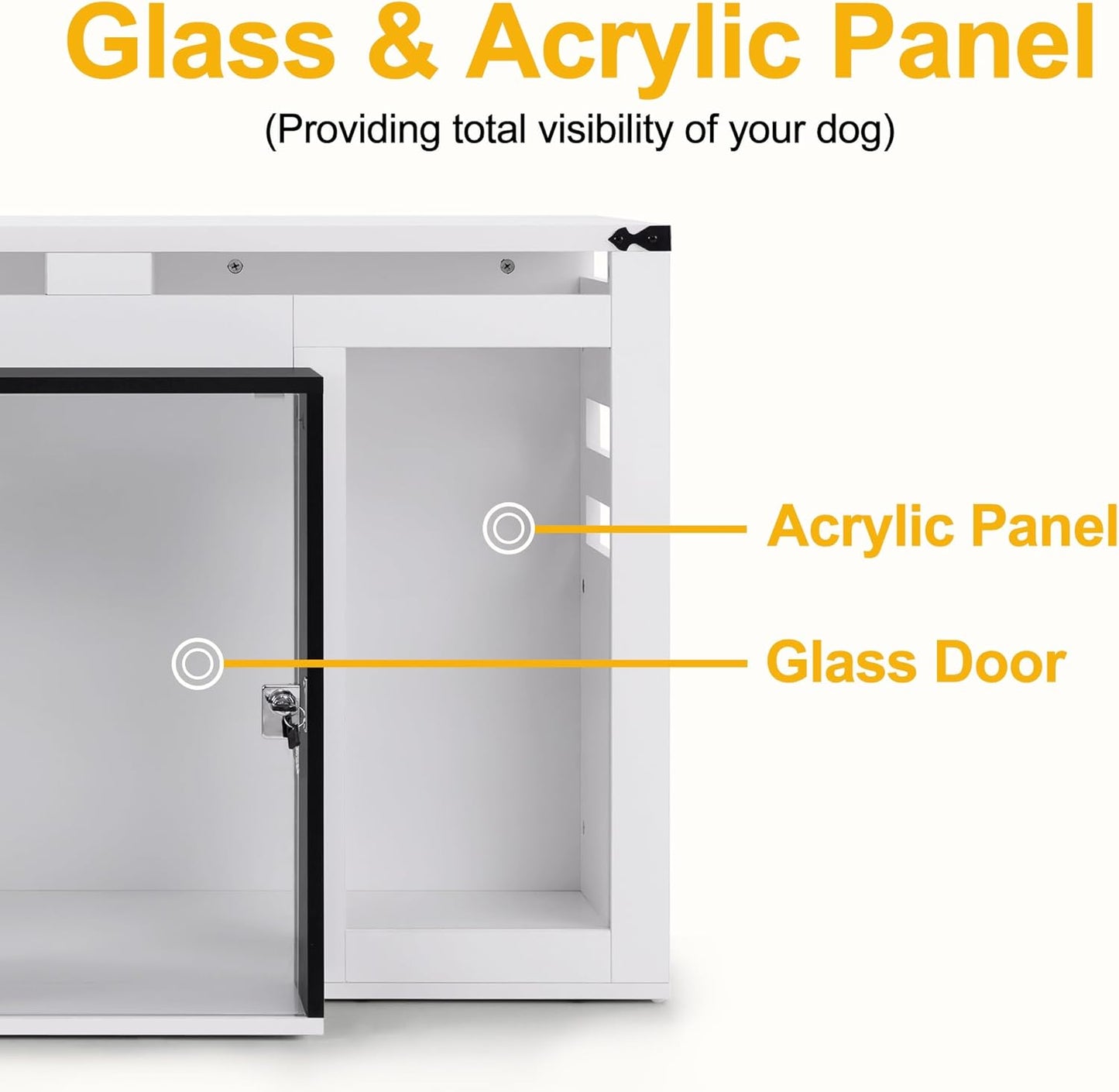 Lovupet Wooden Dog Crate Furniture, Villa Style Dog Kennel for Medium Breed with Glass Door and Acrylic Panels, GC34 (White)