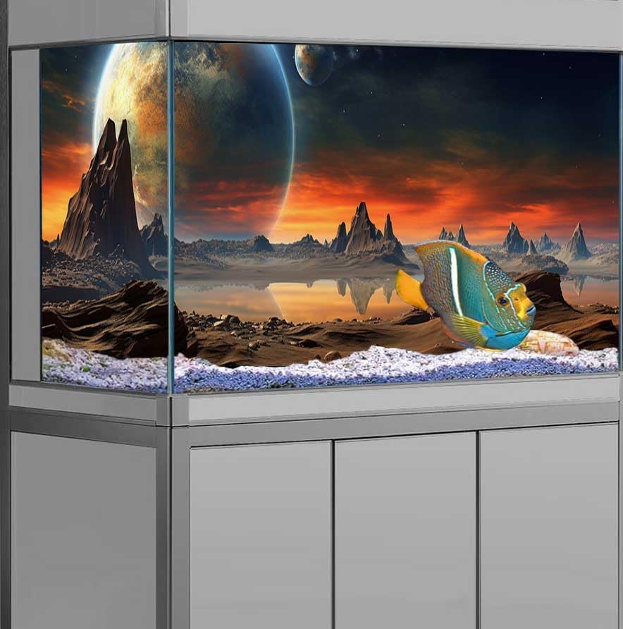 48X20IN Cosmic Aquarium Background, Cool Parallel Space Themed Fish Tank Background, Tropical Desert Terrarium Background with 8 EVA Double-Sided Tape