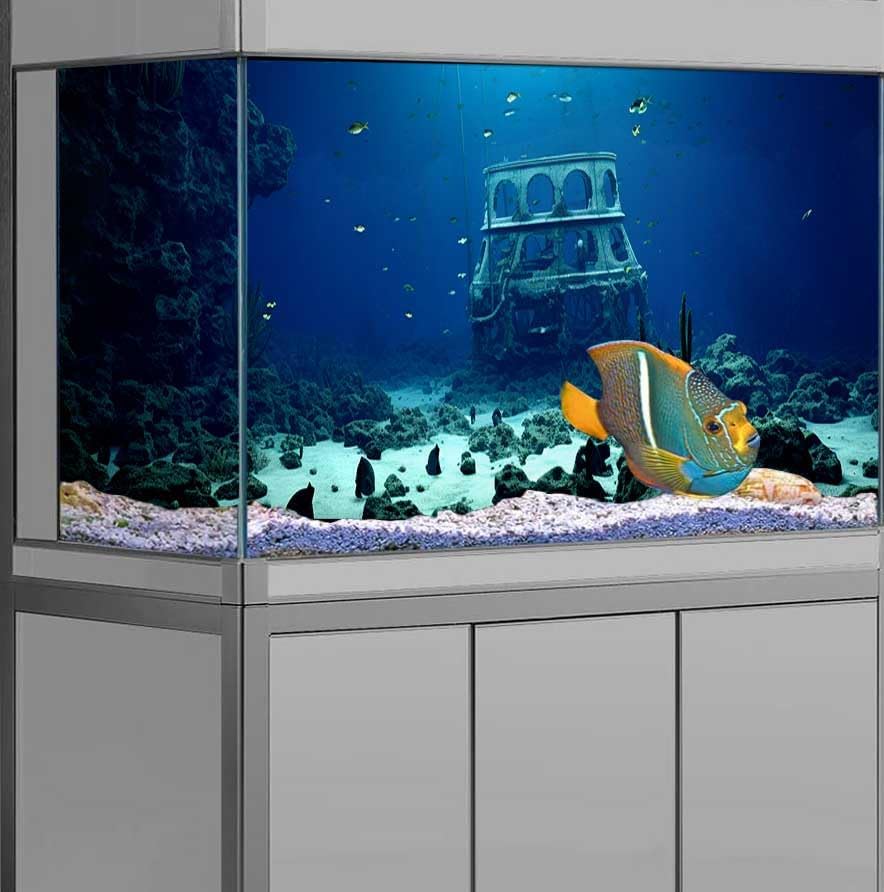48X24IN Natural Underwater Aquarium Background, Pictures 3D Fish Reef Fish Tank Decoration Background, with 8 EVA Double-Sided Tape