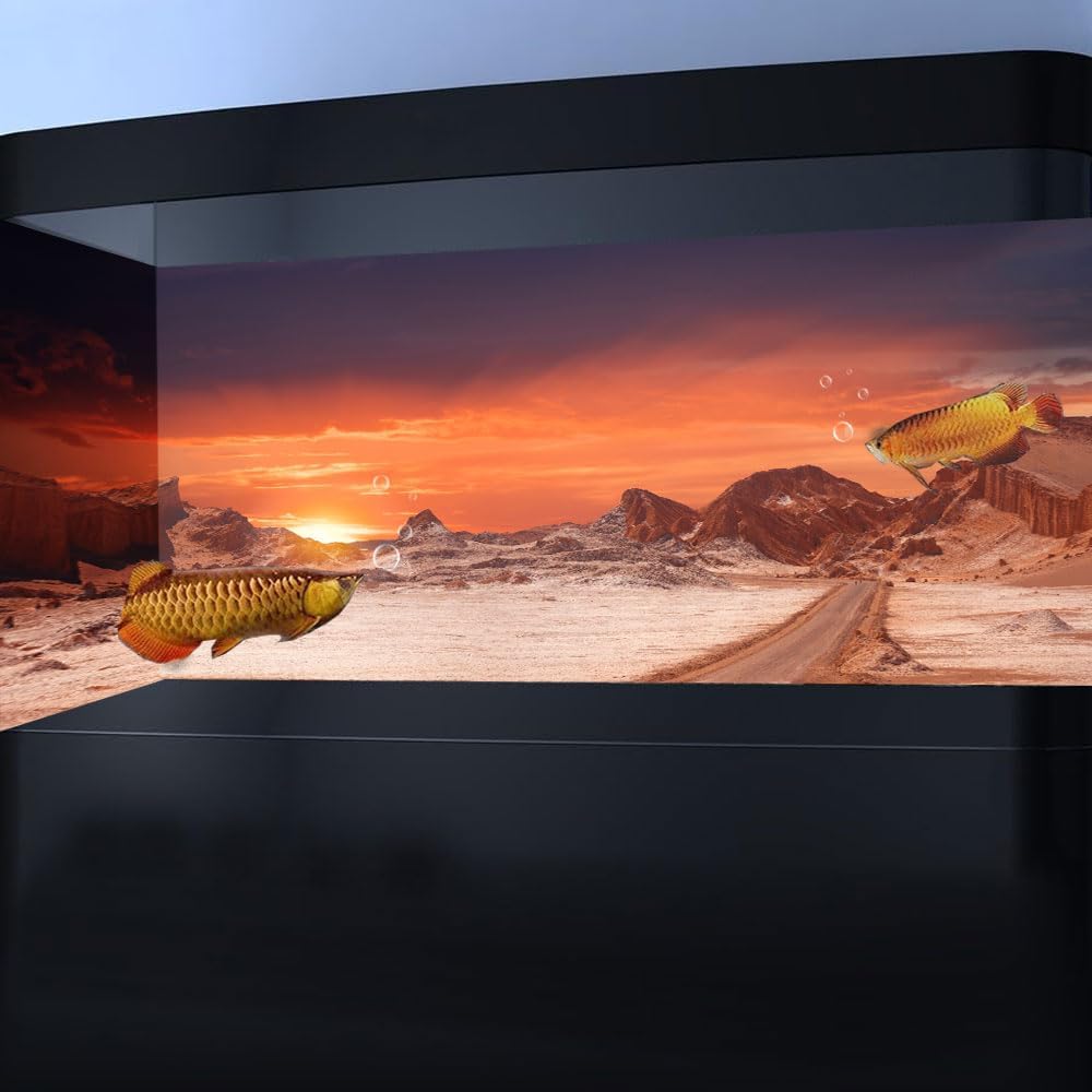 30X12IN Sun and Desert Moon Themed Reptile Habitat on Orange Durable Decorative Background, Terrarium Background with 10EVA Double-Sided Tape