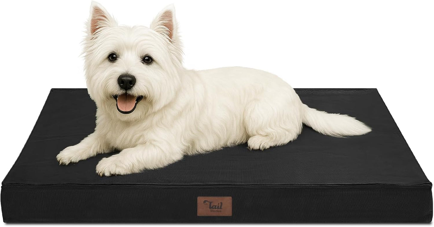 Outdoor Dog Bed for Small Dogs, Waterproof Dog Crate Bed for Small Dogs, Orthopedic Egg Crate Foam Puppy Beds with Washable and Removable Oxford Cover, Black