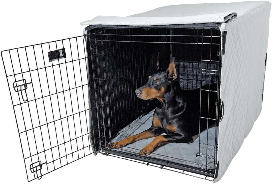 4Knines Quilted Dog Crate Cover – Heavy-Duty, Water-Resistant Fabric for Indoor/Outdoor Use – Durable Travel Cage Cover for Training, Weather Protection – Fits 36-Inch Crates – Grey