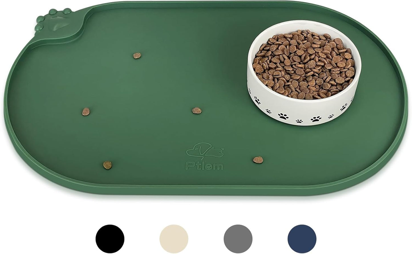 KPWACD Pet Placemat for Dog and Cat, Waterproof Silicone Dogs Feeding Bowl Mat Prevent Food and Water Overflow, High-Lips Puppy Dish Mats Suitable for Small Medium Big Pets, Hunter Green, 24" * 16"