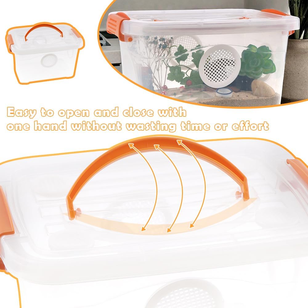 Reptile Feeding Box Snake Plastic Transparent Breeding Box Hatching Container for Small Reptile Bearded Gecko Dragon Lizard Spider Frog Scorpion (11 x 7.8 x 6.7 Inch)