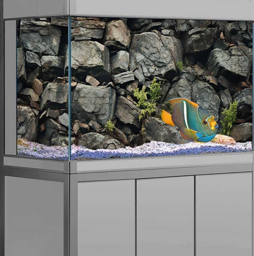 36X18IN Stone Aquarium Background, Rock Fish Tank Background, Natural Rocky Glass Terrarium Background with 8 EVA Double-Sided Tape