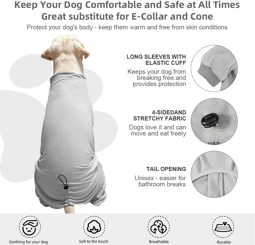 Dog Pyjamas PJS Sweater Clothes and Home Clothing Suitable for Small to Medium Breeds of Dogs, Dog Neutering Suits, Extra-Large Stretch Fabric, Four-Legged Clothes(Thin Gray, L)