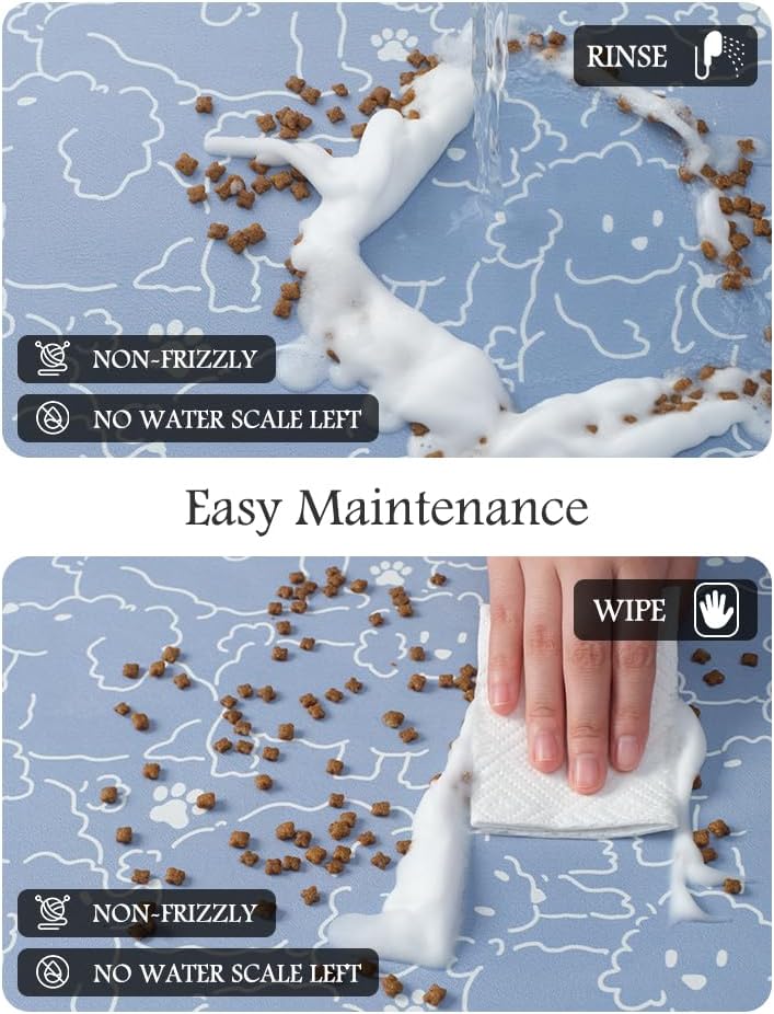 Pet Feeding Mat-Absorbent Dog Mat for Food and Water Bowl-No Stains Quick Dry Water Dispenser Mat-Dog Accessories Pet Supplies-Bowl for Messy Drinkers（BLUEDOGS,12"x19"