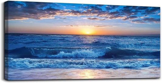 canvas wall art for living room Blue Ocean Sea sun landscape painting bathroom Wall Decor Ready to Hang for Home Decorations office family bedroom kitchen Works canvas Prints pictures 20" x 40"inch