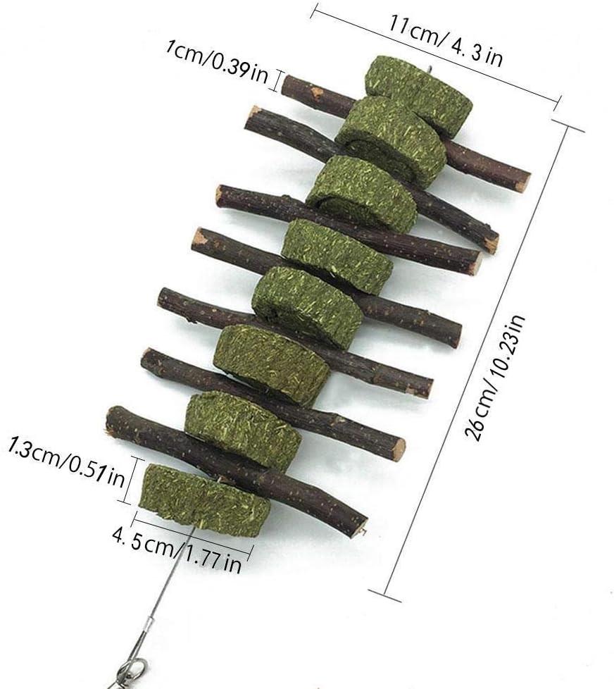 Bunny Chew Toys for Teeth, Organic Apple Wood Molar Sticks with Timothy Hay Circles for Bunny Chinchilla Guinea Pig Hamsters Holland Lop Prairie Dogs Squirrels Gerbils, Improves Dental Health