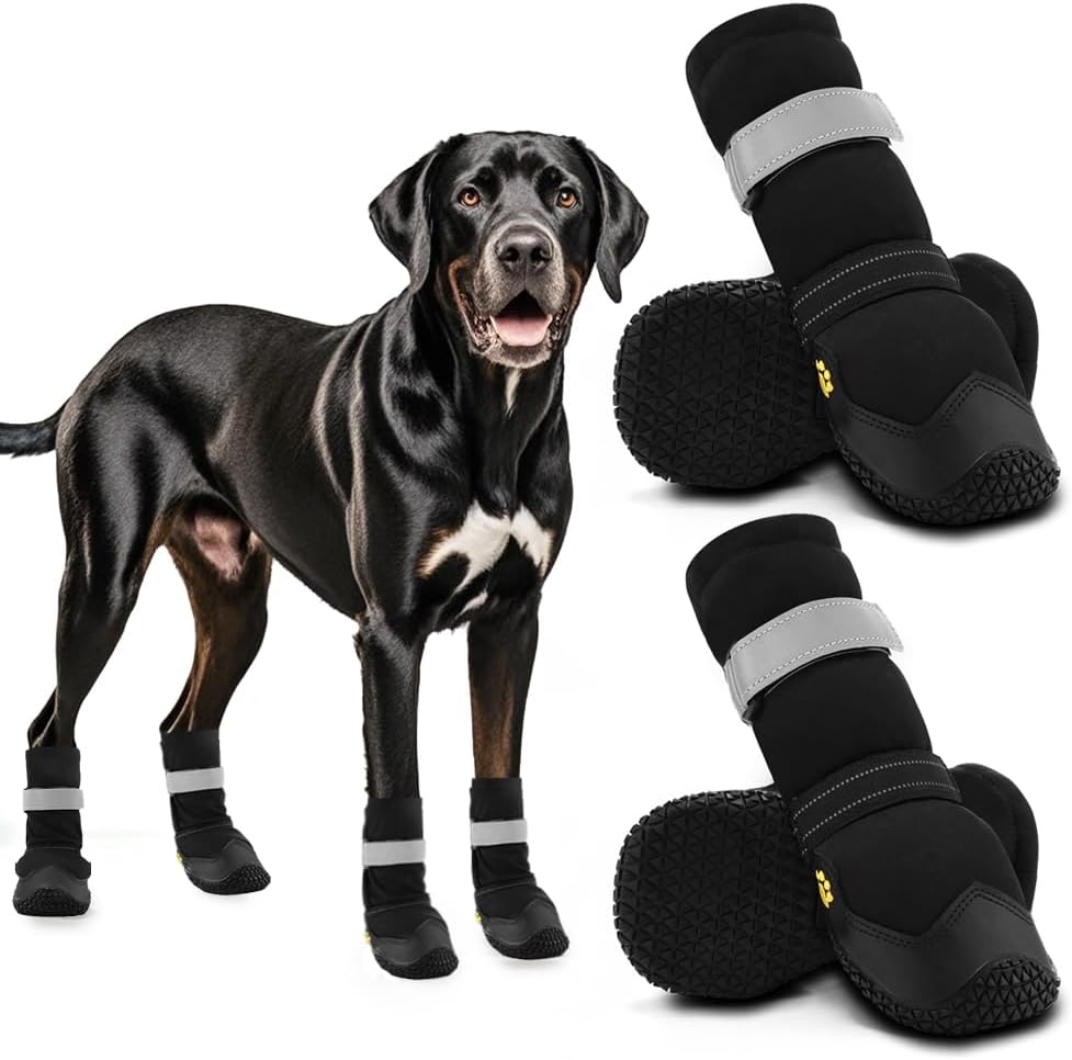 Hcpet Dog Shoes, Dog Boots & Paw Protectors for Winter Snowy Days, Rainy Weather, Outdoor Anti-Slip Sole Dog Booties for Hardwood Floor Black-Leg 8