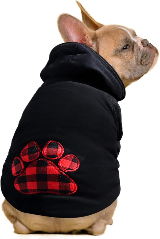 SAWMONG Dog Hoodie,Flannel Pet Hooded Sweater with Hat Puppy Pullover Sweater Shirt,Dog (Black,L)