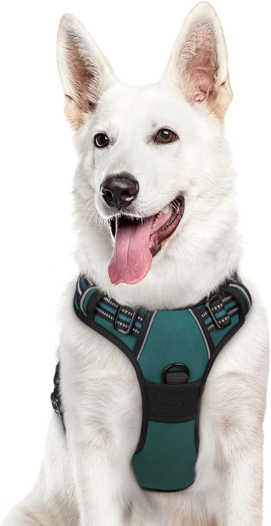 Eagloo Dog Harness Large Breed, No Pull Service Vest with Reflective Strips and Control Handle, Adjustable and Comfortable for Easy Walking, No Choke Pet Harness with 2 Metal Rings, Dark Green, XL