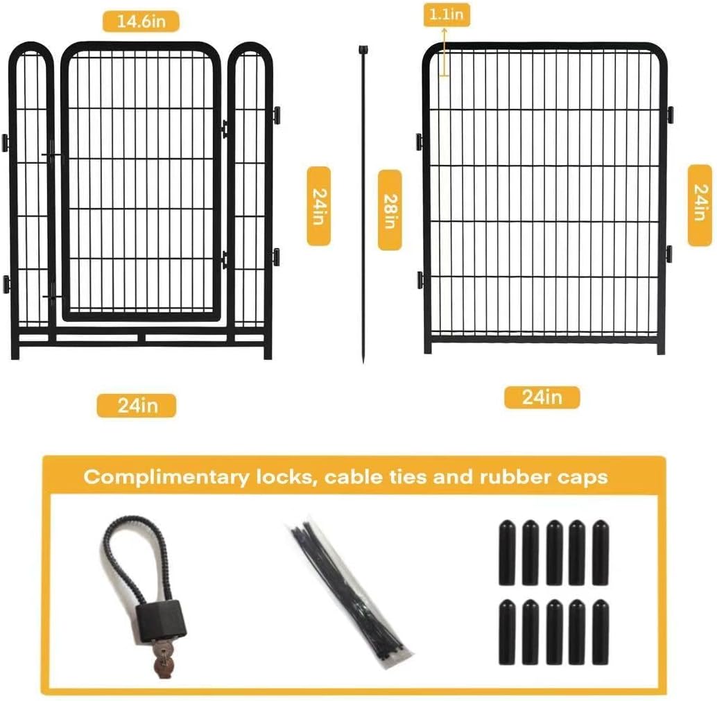 Dog Playpen 24 inch(H) 8 Panels Dog Fence Outdoor for Yard. Wide Door Low Threshold，Metal Dog Pen Heavy Duty Pet Puppy Exercise Pen for Rv Camping Garden Yard, Total 15.7 Ft(L)