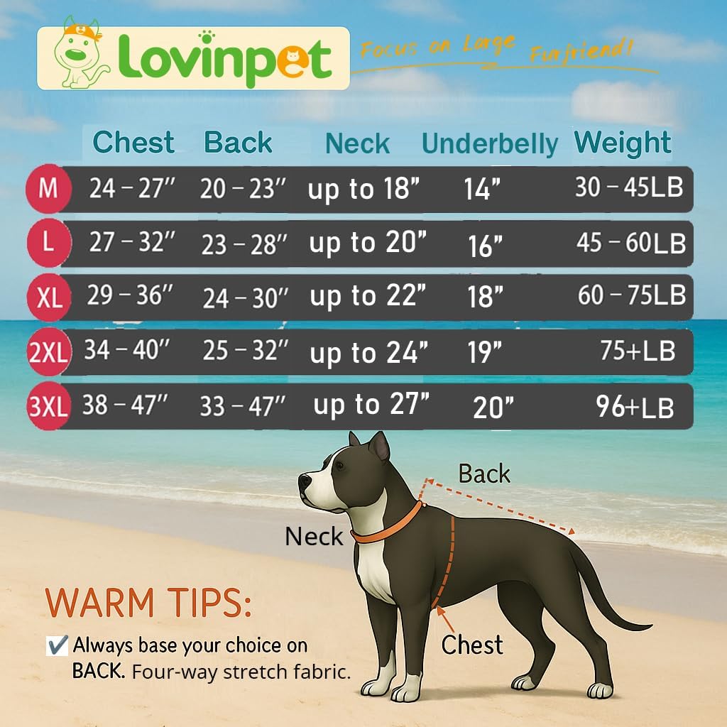 LovinPet Dog Pjs Large Breed, Anti Licking, Recovery Wear, Lightweight Jurassic Knit, UV for Medium Dogs/Medium