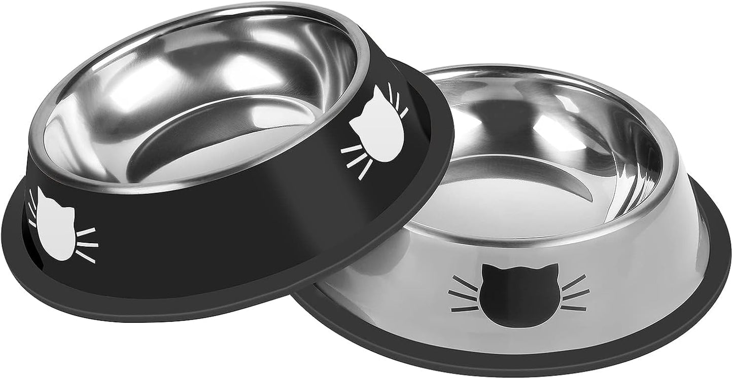 2 Pcs Non-Slip Stainless Steel Small Cat Food Bowls - Unbreakable, 13 Oz, Suitable for Indoor Small Pets - Removable Rubber Base, Easily Clean, Lovely Color