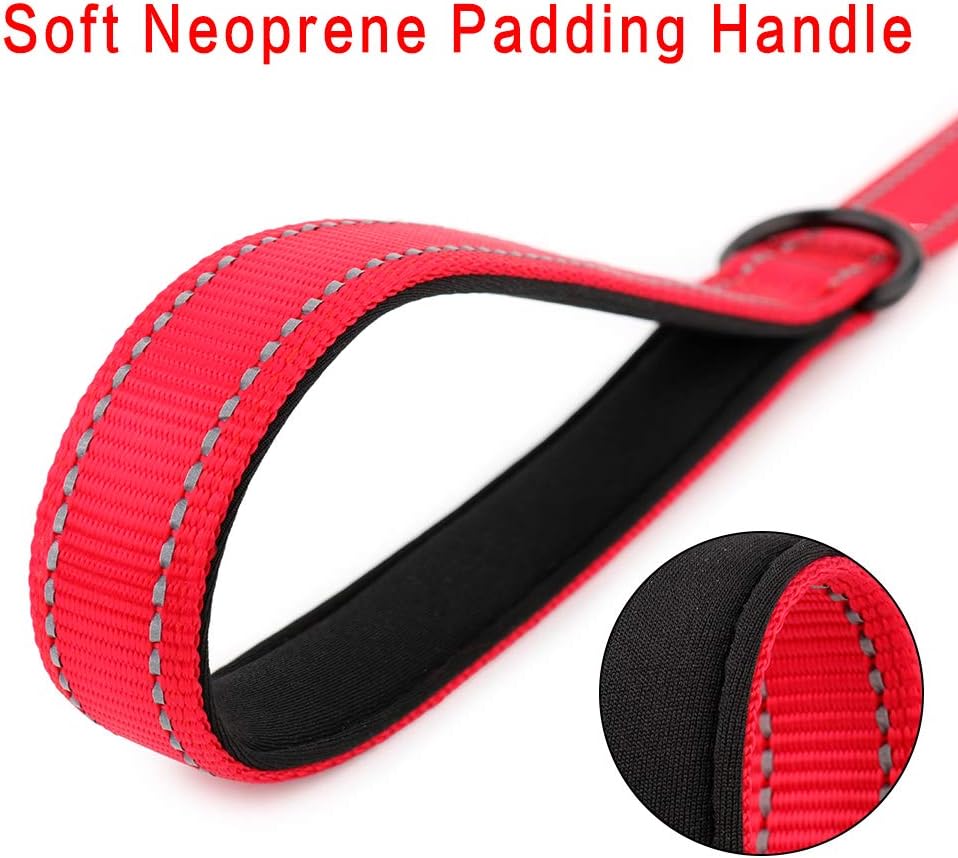 PLUTUS PET Short Training Dog Leash with Padded Handle for Medium Large Big Dogs,18 Inch Heavy Duty Strong Traffic Leash with Carabiner Clip for Climbing Walking or Guiding Blind（18”，Red