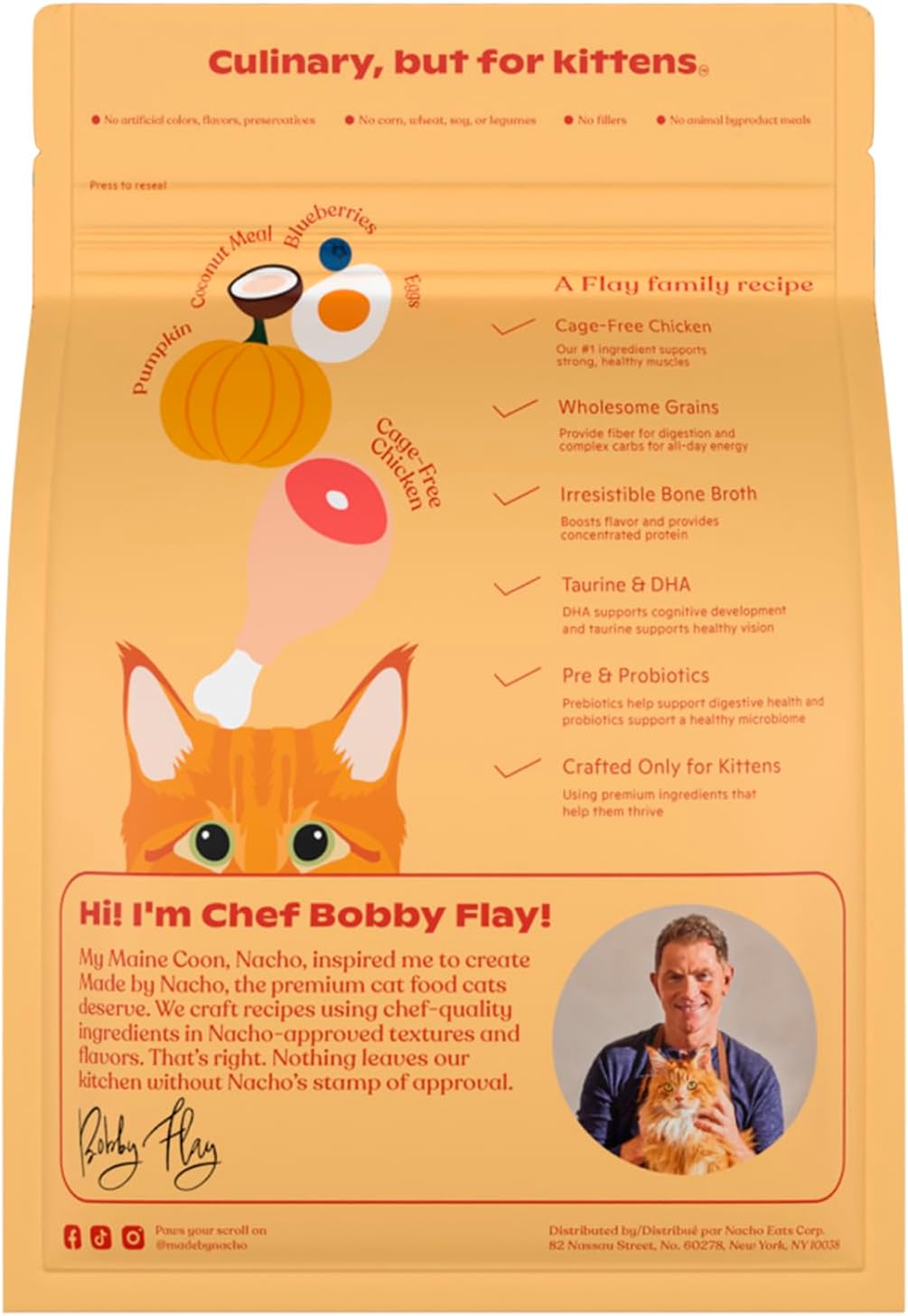 Made by Nacho Kitten Dry Kibble Infused with Bone Broth, Healthy High Protein Cat Food, Cage-Free Chicken and Chicken Liver, 2lb Bag