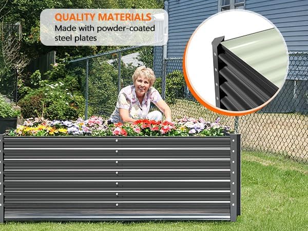 VINGLI Galvanized Raised Garden Beds Outdoor, 6x3x2 Ft, 8x4x2 Ft Lager Metal Planter Raised Beds for Planting Vegetables Flowers Herb (6 * 3 * 2（Square）)