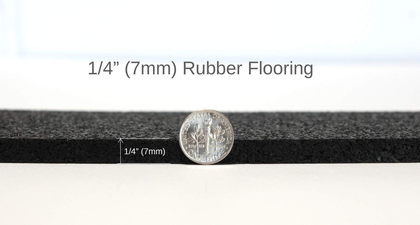 American Floor Mats 1/4in (7mm) Thick Solid Black 4' x 20' Heavy Duty Rubber Rolls, Protective Exercise Mats, Home Gym Rubber Flooring
