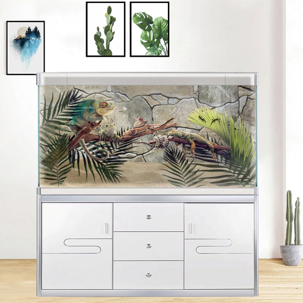 36X20IN Marble Aquarium Background, Art Marble Aquarium Background, Natural Marble Glass Terrarium Background with 8 EVA Double-Sided Tape