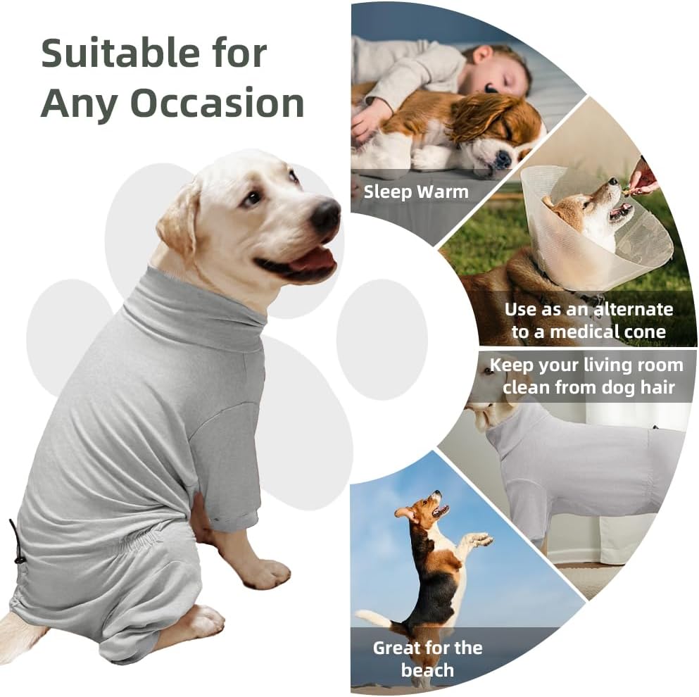 Dog Pyjamas PJS Sweater Clothes and Home Clothing Suitable for Small to Medium Breeds of Dogs, Dog Neutering Suits, Extra-Large Stretch Fabric, Four-Legged Clothes(Thin Gray, L)