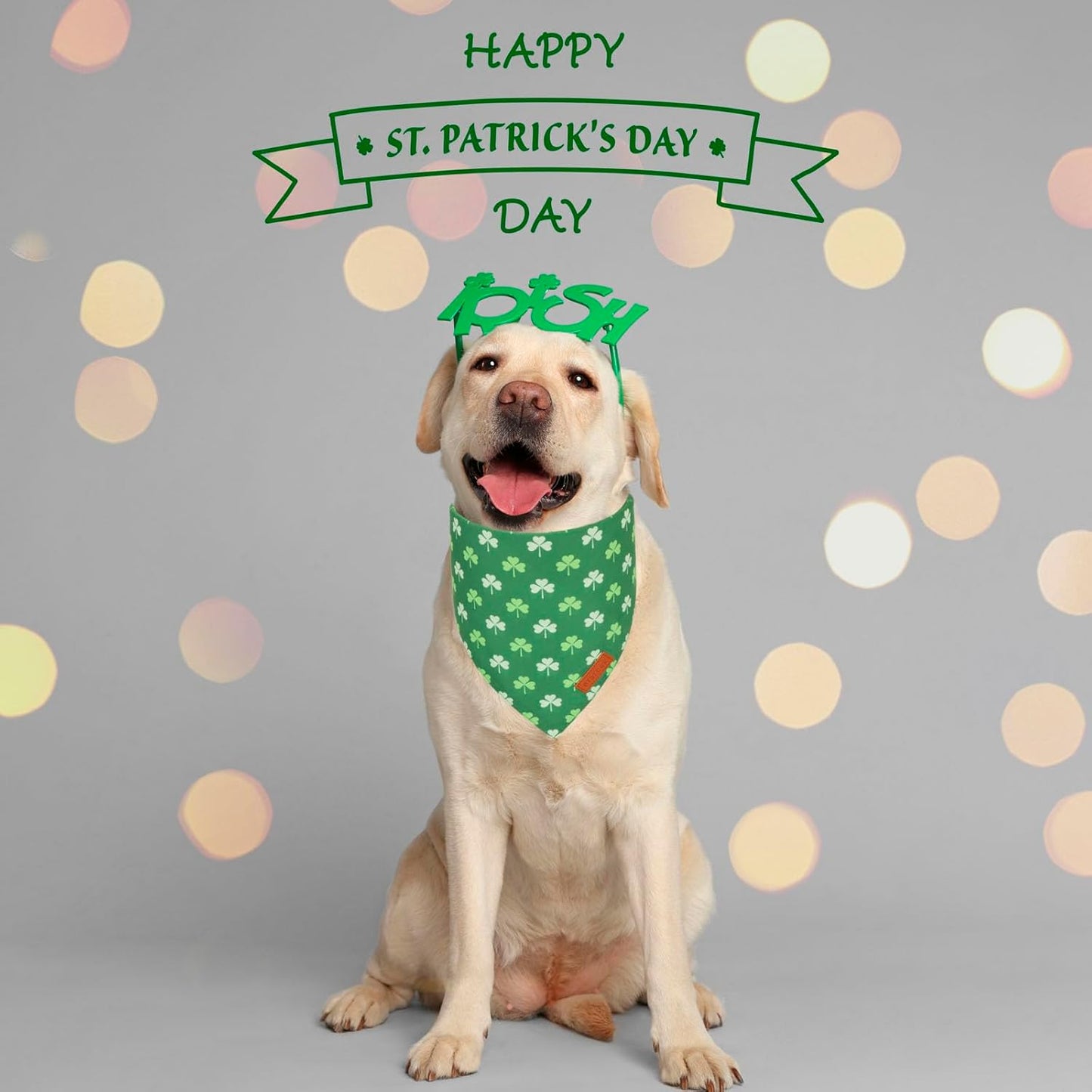 PTDECOR St.Patrick's Day Dog Bandana,Green Shamrock Reversible Holiday Dog Scarf, Multi Size, Triangle Irish Bandanas for Large and Extra Large Pets (X-Large)