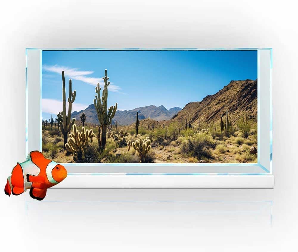 Reptile Habitat Background, Retro Desert Oasis Cactus Terrarium Background 48X18 in Background with 8 EVA Double-Sided Tape