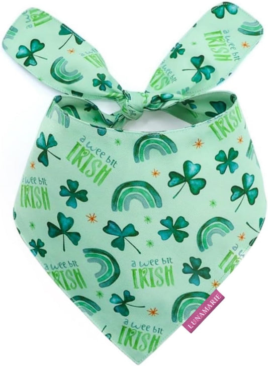 LunaMarie - Luxury Pet Birthday Bandanas -Premium & Silky Poly Fabric | 100% Handmade | Custom Shape Dual Layered (A Wee Bit Irish, Medium)