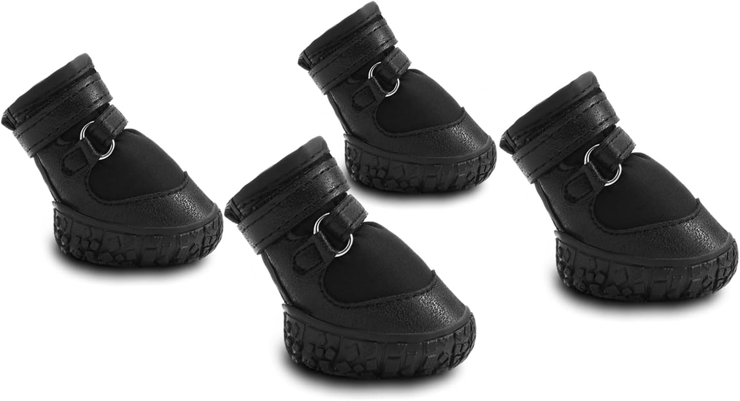 Dog Shoes for Small Dogs, Double Binding Straps Puppy Boots & Paw Protectors for Summer Hot Pavement, Winter Snow Dog Booties with Anti-Slip Rubber Soles for Beach Hardwood Floor Black Size 2