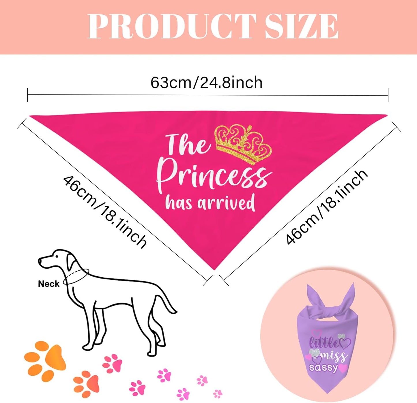Puppy Bandana 2 Pcs, Princess Sassy Pet Scarf Gifts for Dog Girl, Pink Purple Cute Puppy Bandana for Medium to Large Pet Dogs On Birthday, Cute Girl Dog Scarf Kerchief, Gifts for Dogs Lovers