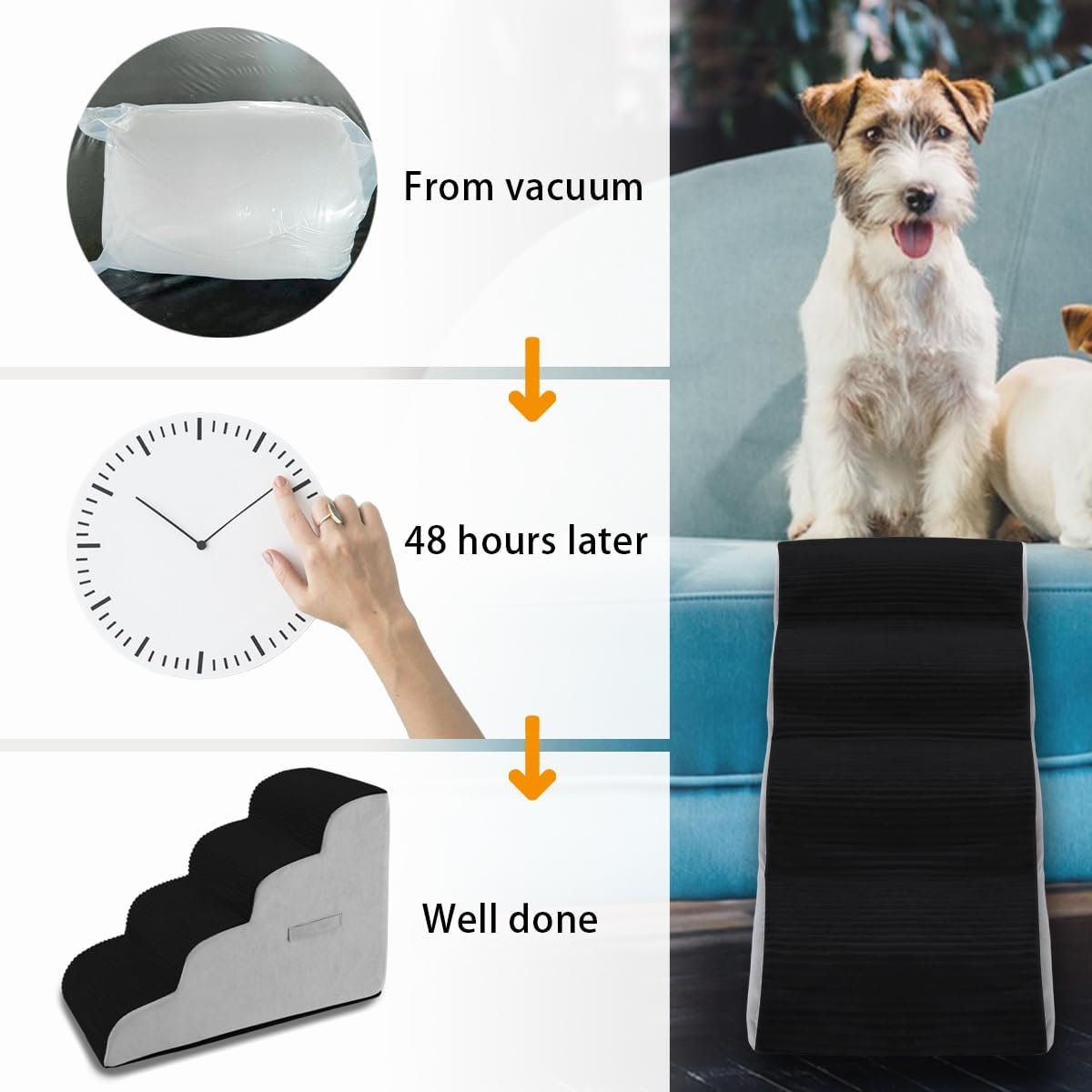 High Density Foam Dog Stairs Steps, Non-Slip Extra Wide Deep Pet Steps for Beds Or Couches, for Injured or Older Pets Dogs and Cats with Joint Pain (4-Tiers (Black))