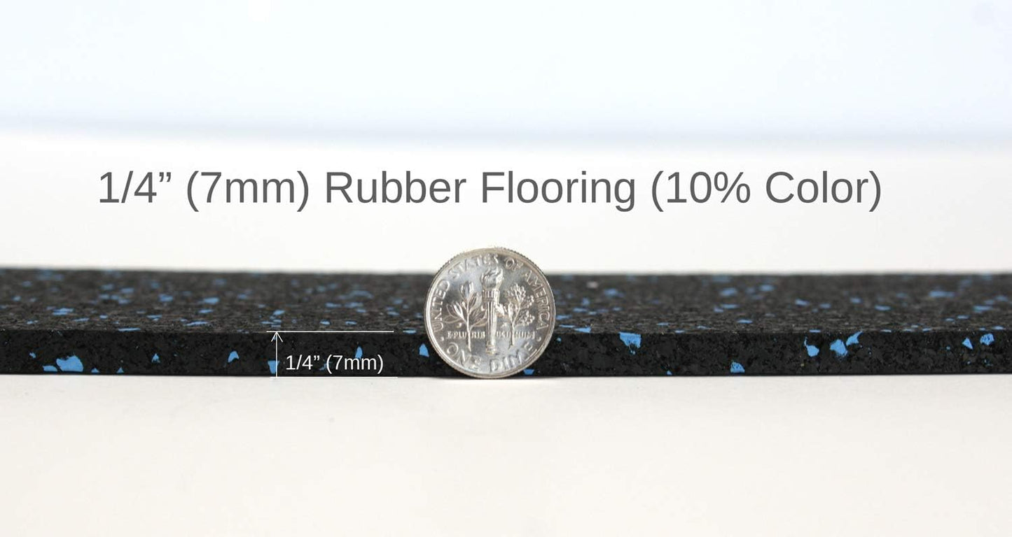American Floor Mats 1/4in (7mm) Thick 10% Blue 4' x 20' Heavy Duty Rubber Rolls, Protective Exercise Mats, Home Gym Rubber Flooring