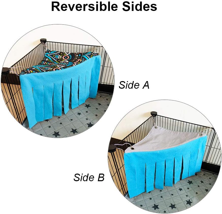 RIOUSSI Guinea Pig Hideout Hideaway Corner Fleece Toys Cage Accessories with Reversible Sides, Geo/Gray+Blue, 2 Pack