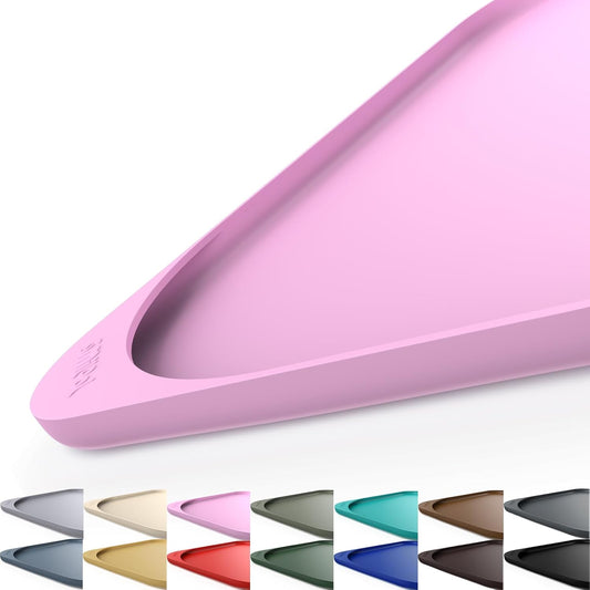 Silicone Pet Feeding Mat with Raised Edge & Residue Collection Pocket for Food and Water, Dog Bowl Mats, Cat Bowls Placemat with High Lip for Floor Waterproof, 19 x 12 x 0.7 Pink