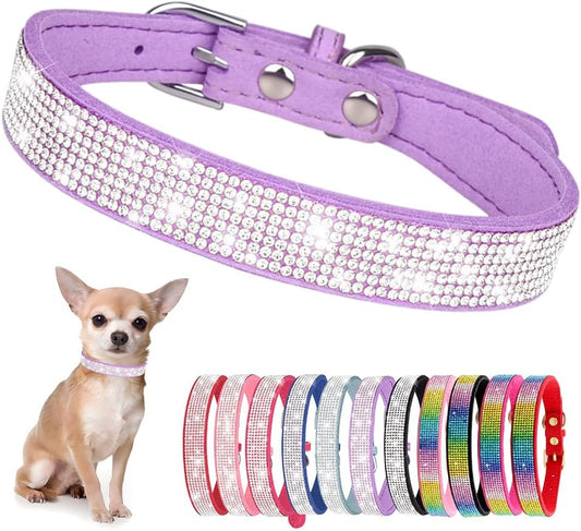 Rhinestone Dog Collar for Small Dogs, Bling Diamond Fancy Crystal Glitter Pretty Jewel Pet Puppy Collars for XXS XS Small Medium Large Breed Girl Dogs Female Cats Kitten, Purple S