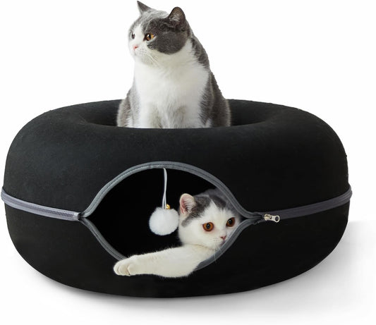 Jia Xi Cat Tunnel Bed - Large Indoor Cat Condo and Cave, 24 inch, Black