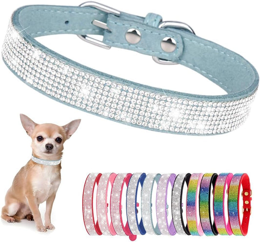 Rhinestone Dog Collar for Small Dogs, Bling Diamond Fancy Crystal Glitter Pretty Jewel Pet Puppy Collars for XXS XS Small Medium Large Breed Girl Dogs Female Cats Kitten, Teal M