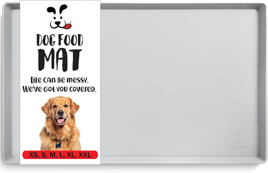 DogBuddy Dog Food Mat – Waterproof Dog Bowl Mat for Food and Water, Silicone Pet Feeding Mats for Floors, Non-Slip Placemat with High Edges for Dogs Bowls, Puppy Essentials (XL: 28" x 18", Mist)