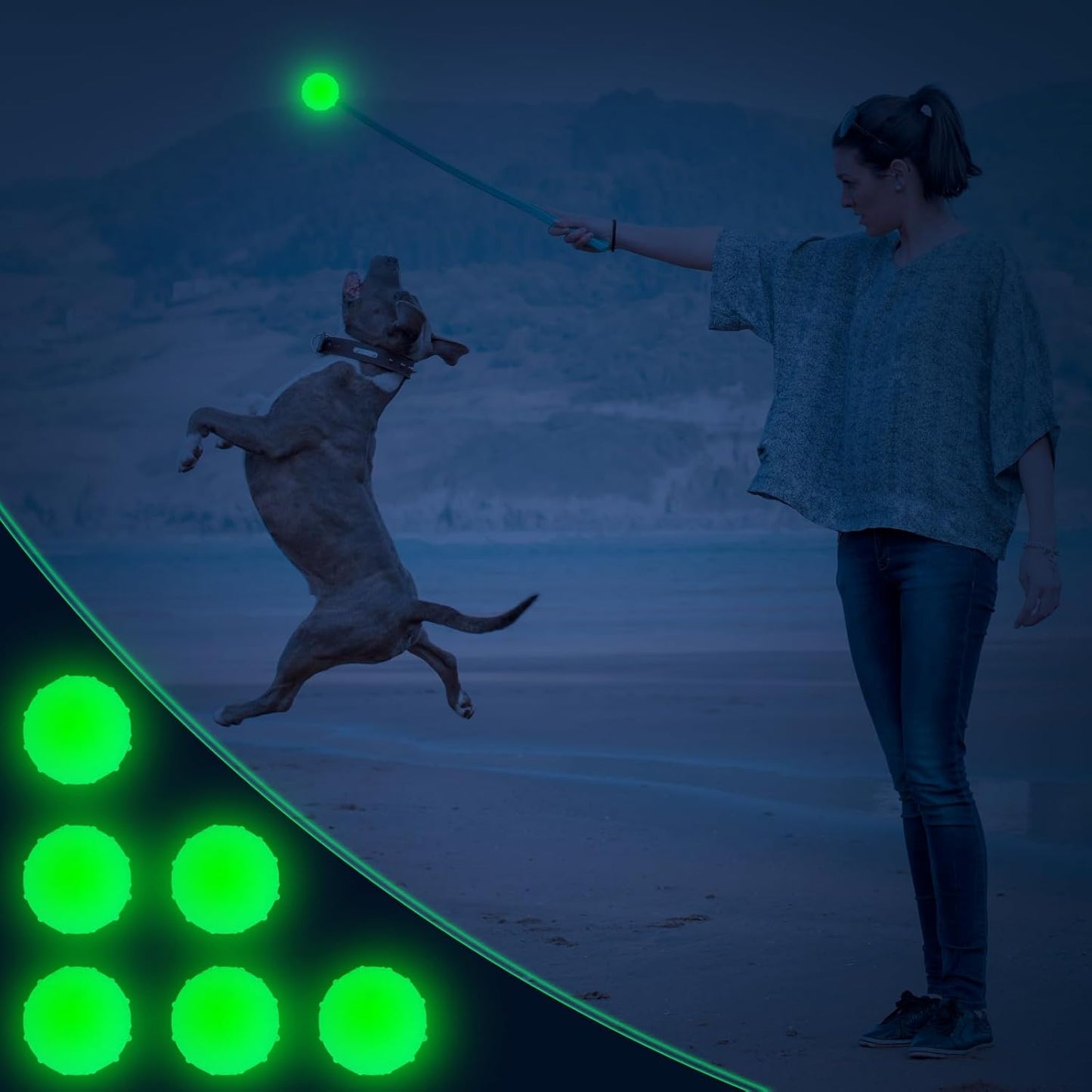 Liliful 10 Pcs Glow in The Dark Dog Toys 2.4 Inch Dog Balls Rubber Glowing Fetch Ball with Net Bag for Puppy Small Medium Dogs