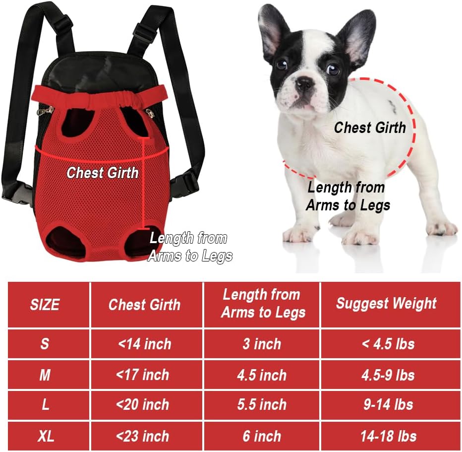 FEimaX Dog Carrier Backpack Pet Legs Out Front Cat Travel Bag, Adjustable Puppy Backpacks Carriers Hands-Free for Small Medium Dogs Cats Hiking Traveling Camping Daily Walking (X-Large, Red)