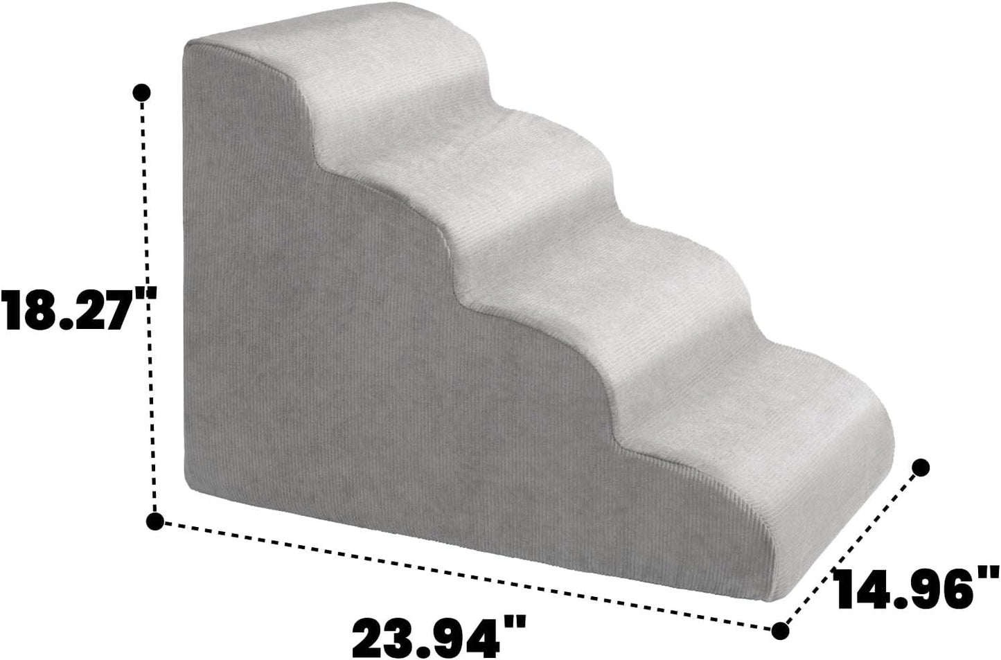 MEWANG Dog Stairs for Small & Medium Dogs and Old Cats –3/4/ 5 Steps High-Density Foam Pet Ramp for Bed & Couch, Non-Slip, Washable Cover, Grey (Round Corner, 4 Steps: 23.94''×18.27''×14.96'', 2)