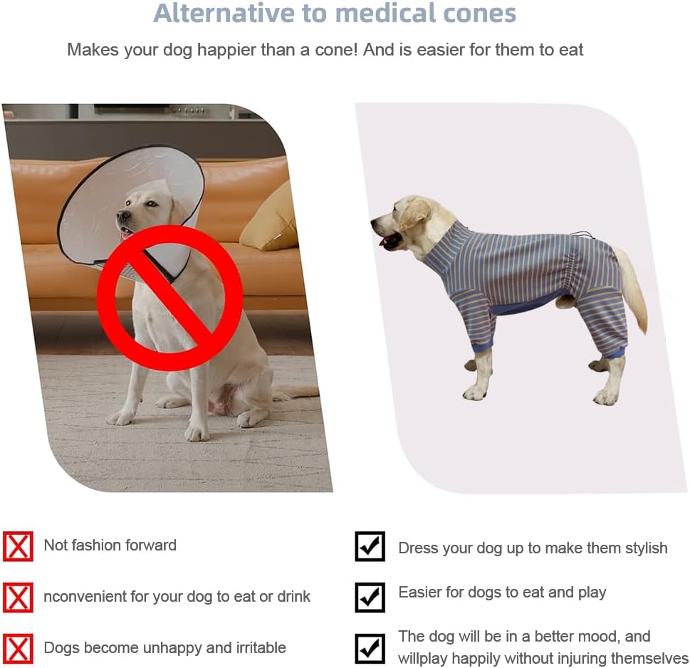 Dog Pyjamas PJS Sweater Clothes and Home Clothing Suitable for Medium to Large Breeds of Dogs, Dog Neutering Suits, Extra-Large Stretch Fabric, Four-Legged (Thickened Blue Stripes, 2XL)