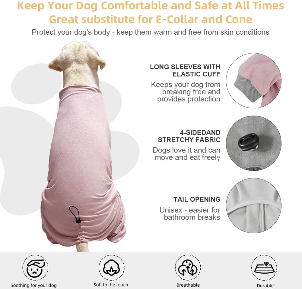 Dog Pyjamas PJS Sweater Clothes and Home Clothing Suitable for Small to Medium Breeds of Dogs, Dog Neutering Suits, Extra-Large Stretch Fabric, Four-Legged Clothes (Thin Pink, L)