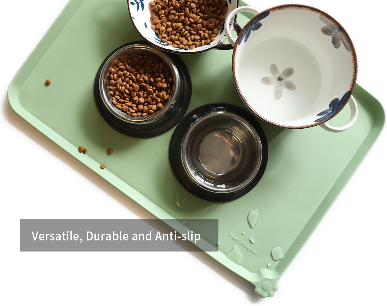 Hoki Found Large Silicone Pet Food Mats Tray - Non Slip Dog Cat Bowl Mats Placemat - Pet Feeding Mat - Waterproof Dog Cat Food Mats -Pet Water Mats for Floors - Jade