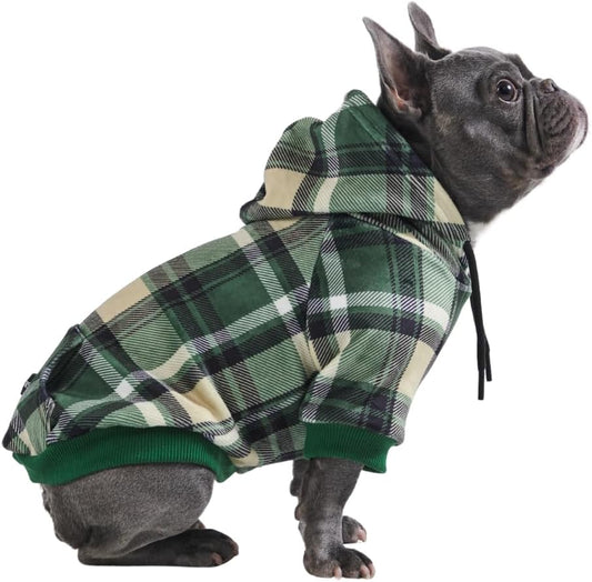 Spark Paws Dog Hoodie – Premium Dog Sweater for Small, Medium, and Large Dogs | Warm Outfits for French Bulldogs, Pitbull, Puppy, Winter Jacket Alternative - Green Plaid - XL