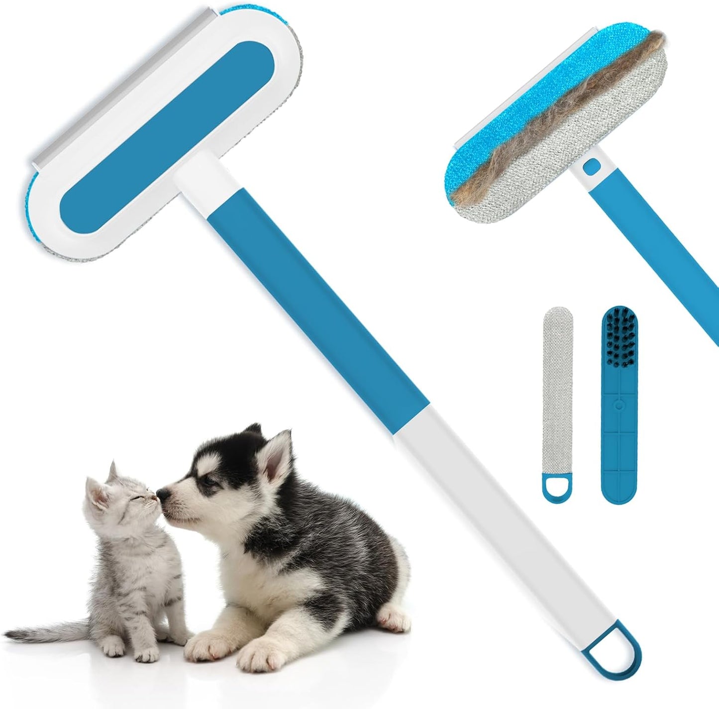 Multifunctional Pet Hair Remover Tool, 4 in 1-Reusable Washable Long Handle Dog&Cat Fur Hair Remover for Furniture,Carpet,Couch,Clothes,Bedding,Car,Window,Better Than Lint Rollers, with 2 Scrapers