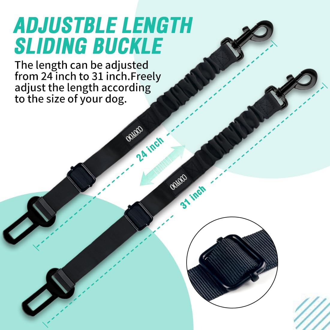 COOYOO Dog Seat Belt,3 Piece Set Retractable Dog Car Harness Adjustable for Vehicle Nylon Pet Safety Heavy Duty & Elastic