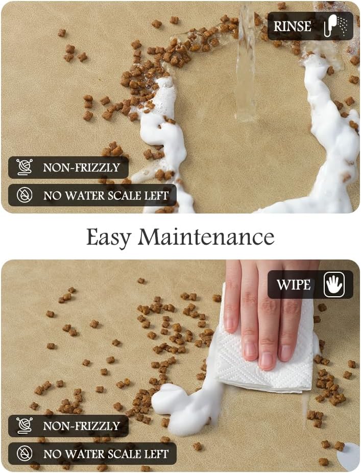 Pet Feeding Mat-Absorbent Dog Mat for Food and Water Bowl-No Stains Quick Dry Water Dispenser Mat-Dog Accessories Pet Supplies-Bowl for Messy Drinkers（Beige,23"x34"