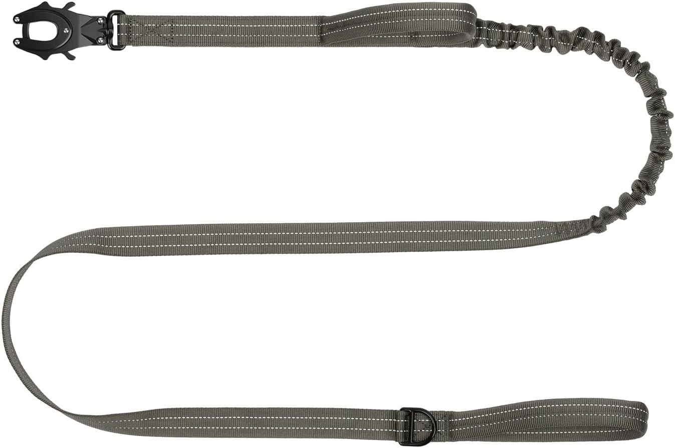 ICEFANG Tactical Dog Leash,K9 Training Walking Bungee Lead with 2 Control Handle,Heavy Duty Quick Release Metal Clasp,for Medium Large Breed (Reflective Green, 6 FT)