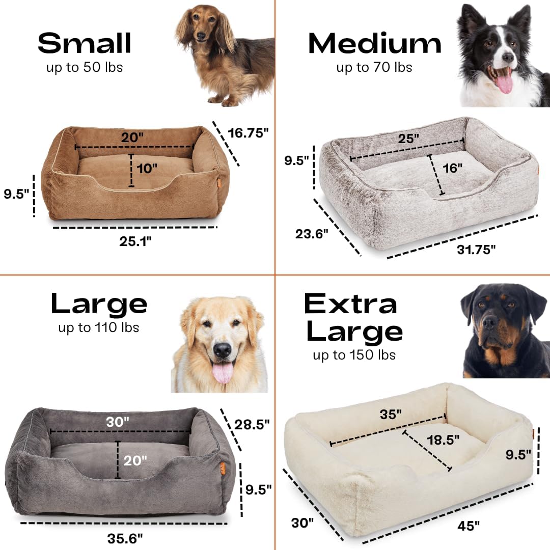 FUZI Luxury Aesthetic Dog Bed with Extra Cover for Medium Dogs, Washable Pet Couch, Pet Bed with Sides, Non-Slip Bottom, Soft & Durable Calming Dog Bed, Faux Fur, Medium 31.75x23.6x9.5 Dark Grey